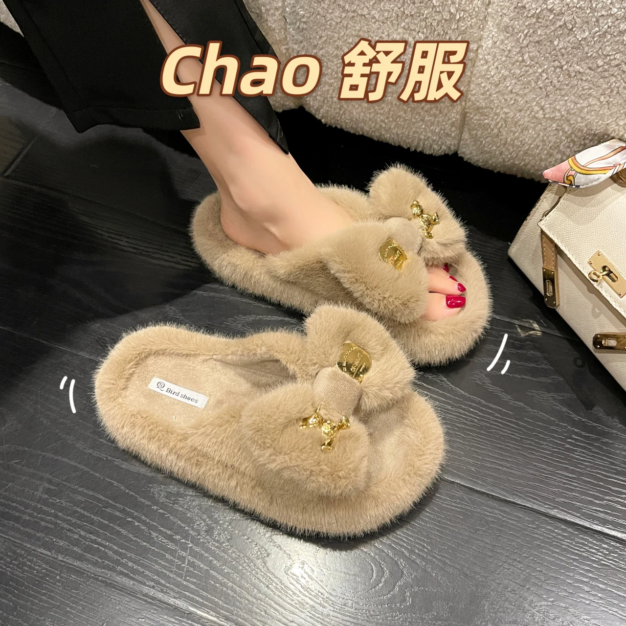 

Шлепанцы женские меховые, Сланцы на платформе, низкие модные плюшевые тапки с бантом-бабочкой, плоская подошва, базовые, 2022