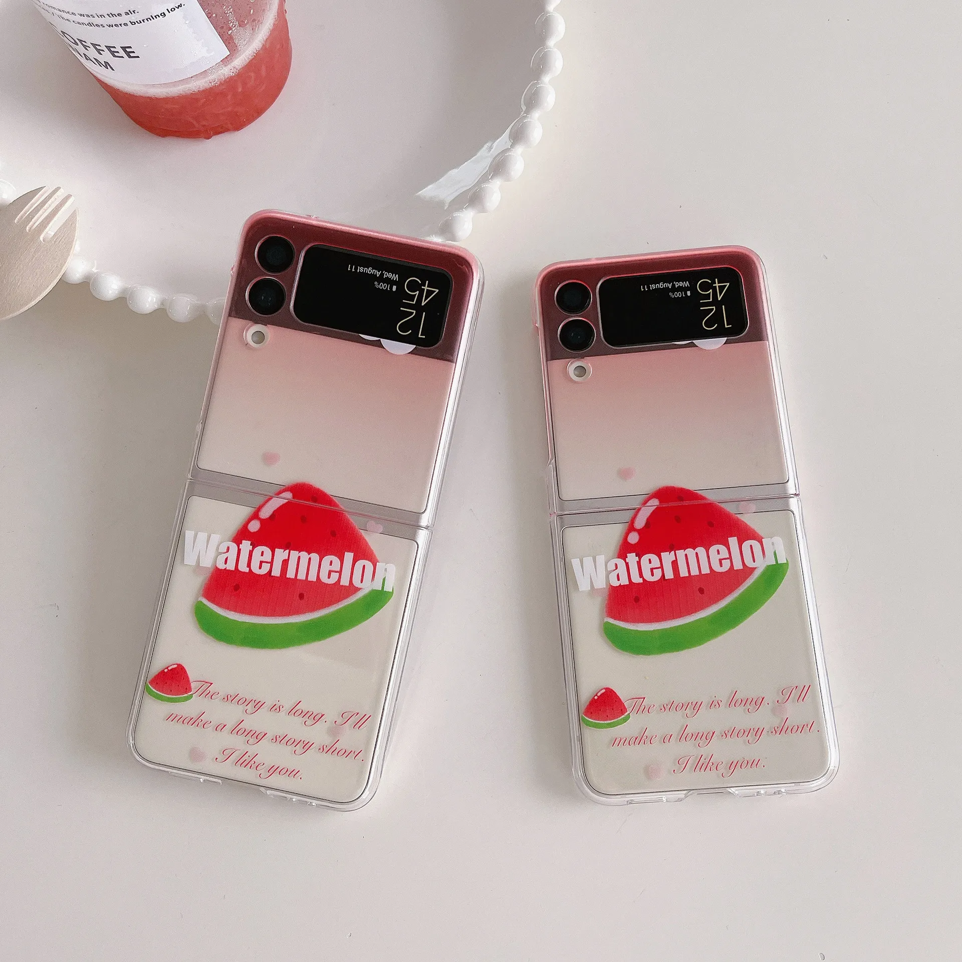 

Summer Style Watermelon Phone Case for Samsung Galaxy Z Flip 4 3 Hard Cover for ZFlip3 Zflip4 Solid Shell Bracket