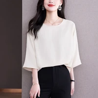 european fashion style silk shirt womens 2022 new design women tops white office lady chiffon o neck casual shirts for women