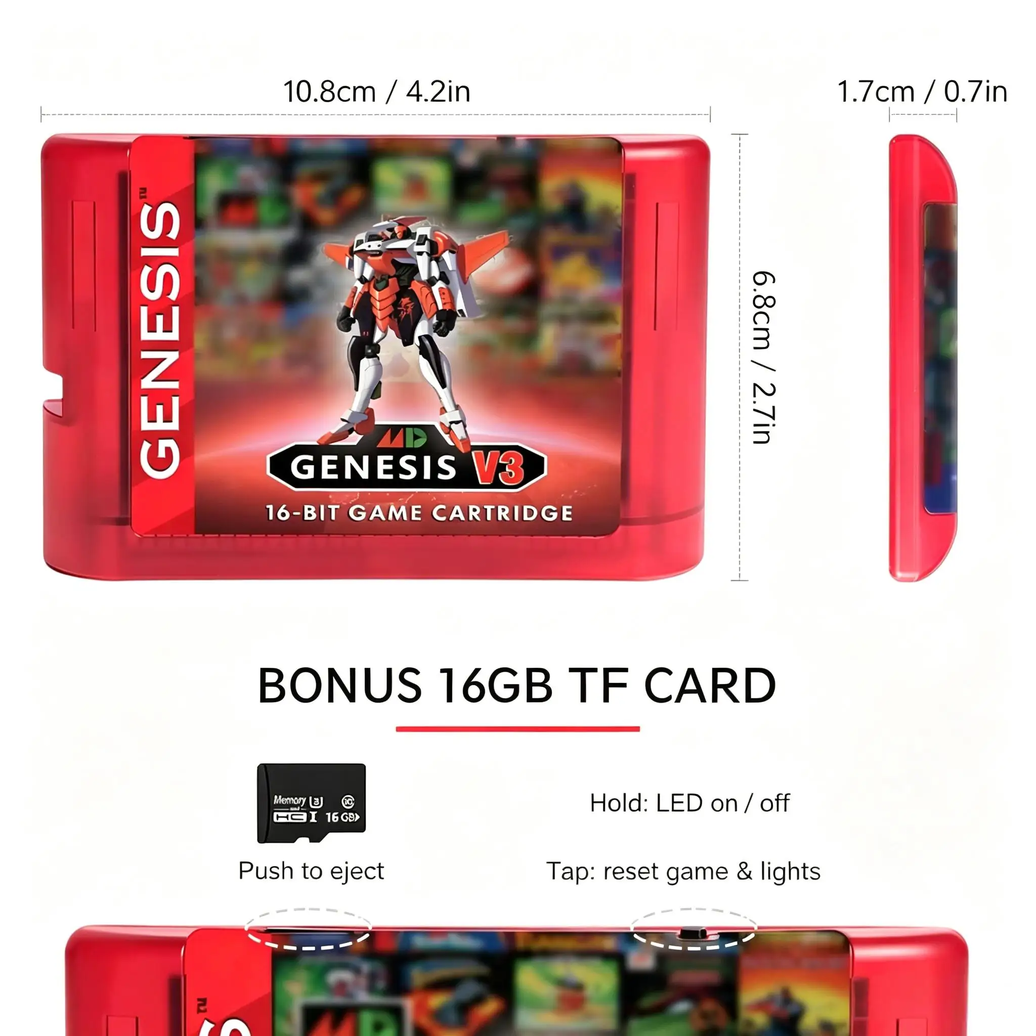 Фото Игровая карта Flash Card MDv3 Pro 3000 в 1 MegaDrive Genesis с картой Micro SD на 8 ГБ для консоли SEGA, ностальгическая, бесплатная доставка №2