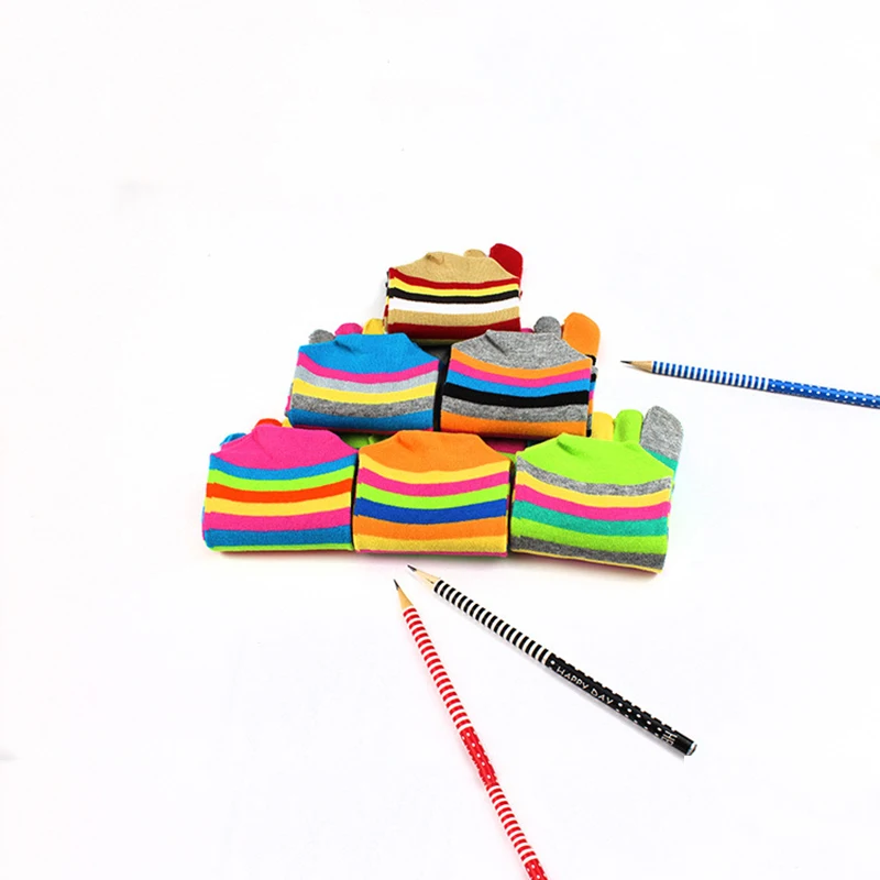 Women Fashion Colorful Five Fingers Socks Autumn Winter Fashion Striped Printed Separated Toes Socks Cotton Medium Tube Socks