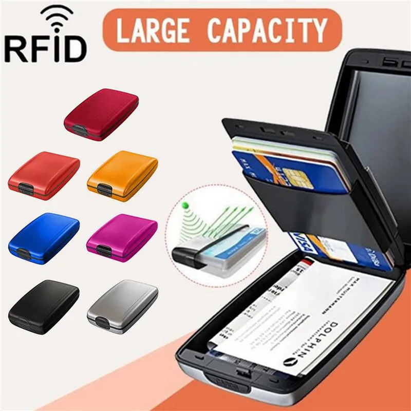 

Чехол-бумажник с защитой для визитных карточек и RFID-защитой, металлический алюминиевый чехол с блокировкой кредитных карт, 1 шт. с защитой от сканирования