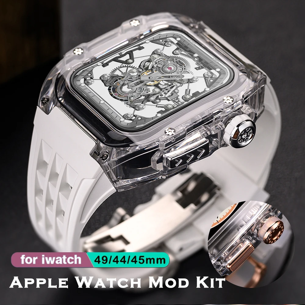 

ICE Transparent Modification Kit For Apple Watch Ultra 49mm 8 7 45mm 41mm Mod Strap Case IWatch Series 8 7 6 5 4 SE Rubber Band