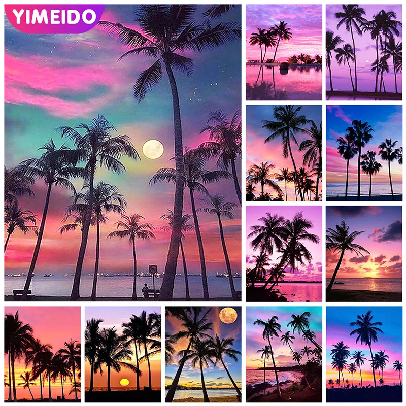 

YIMEIDO AB Diamond Painting Sunset Coconut Tree 5d Diy Diamond Embroidery landscape Full Square/Round Mosaic Picture Rhinestones