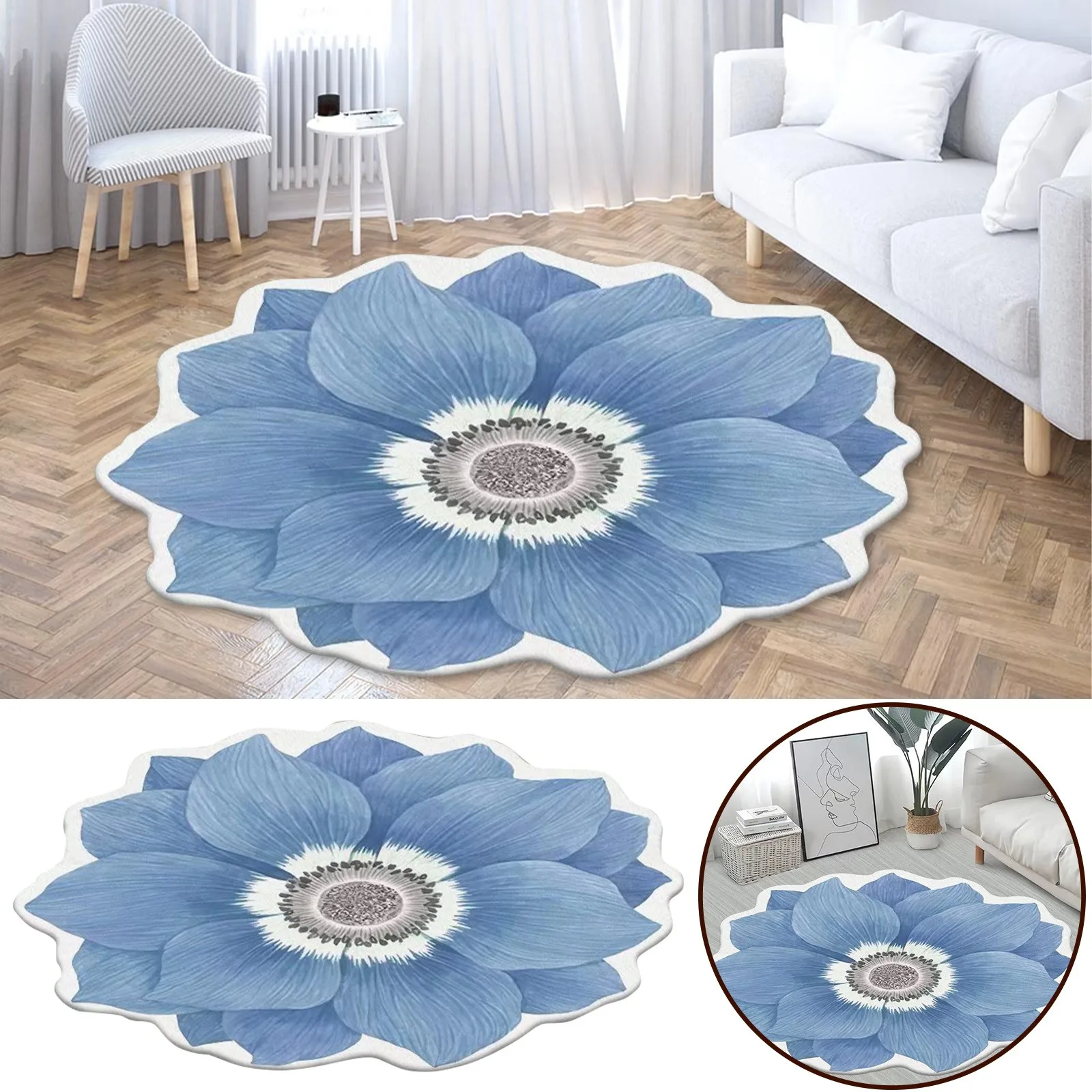 

Heat Transfer 3D Shaped Flower Floor Mat Sofa Bedroom Living Room Carpet