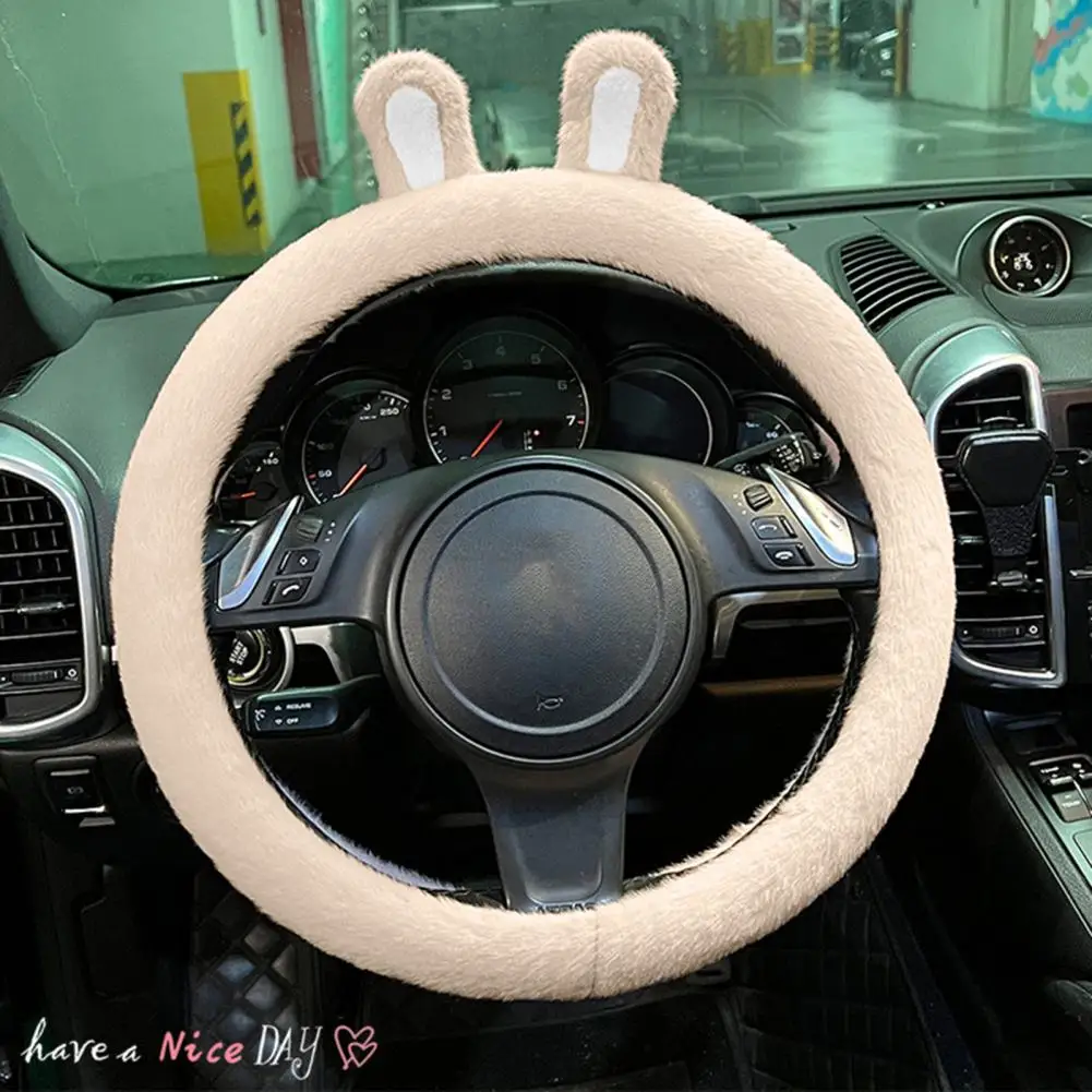 

Steering Wheel Cushion Practical Non-slip Wear-resistant 38CM Rabbit Ears Car Steering Wheel Cover Car Accessories