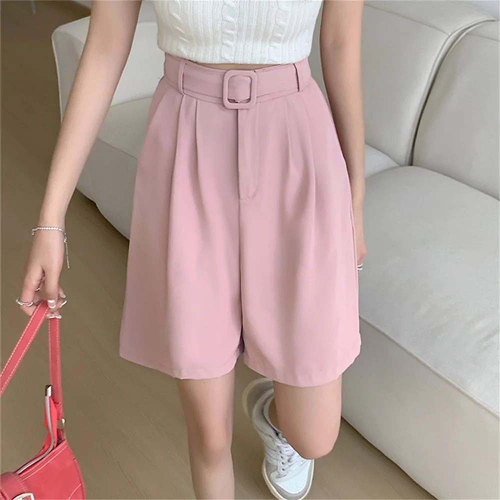 

PLAMTEE 2022 Stylish Women Half Pants With Sashes Solid New Slim Casual Summer Wide Leg Hot Loose Office Wear Fashion Shorts