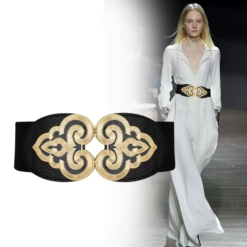 Fashion Women's Gold Elastic Bowknot Waist Belt Ladies Designer Versatile Dress Decorative Waist Chain Clothing Accessories