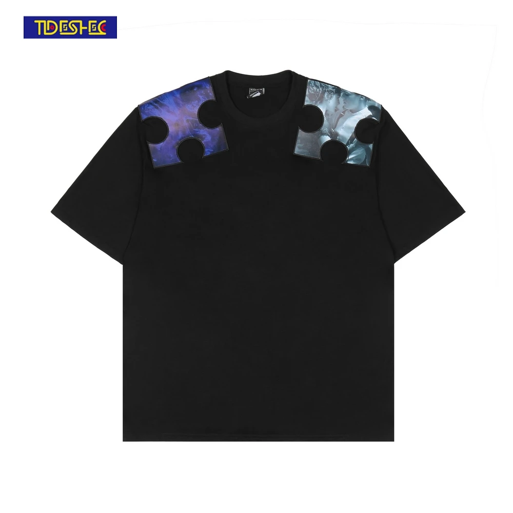 

Men's Streetwear 2022 Spring Summer T-shirt Cotton Oversized Fashion Puzzle Patchwork T-shirt Men Women Couple Cotton Tee Top