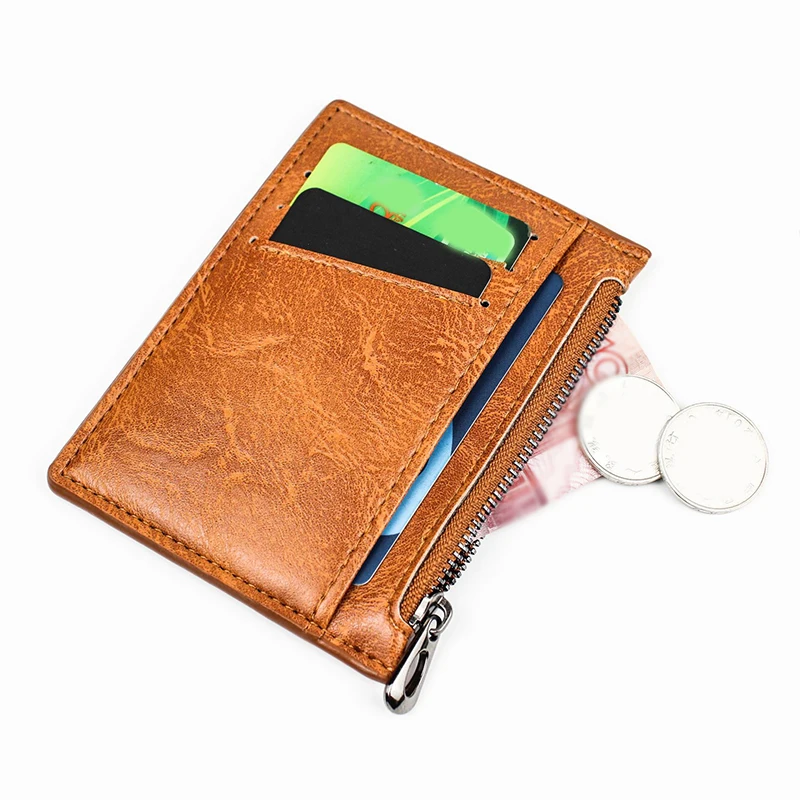 

Кожаный деловой однотонный мужской кошелек для банковских карт, тонкий цветной кошелек для денег и кредитных карт с маленькими зажимами, Ультратонкий держатель для карт, кошельки на молнии