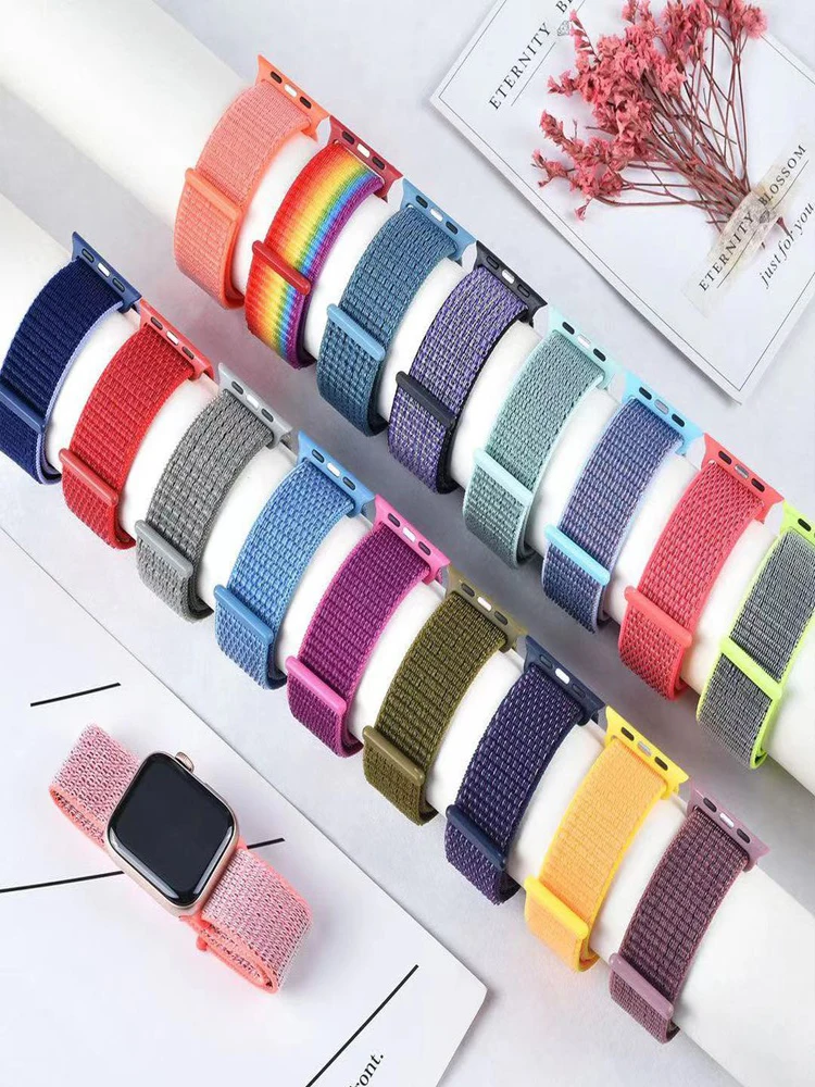 

Ремешок нейлоновый для Apple Watch Band 44 мм 41 мм 40 мм 45 мм 38 мм 42 мм, спортивный браслет-петля для наручных часов iWatch series 7 6 SE 5 4 3 2 1