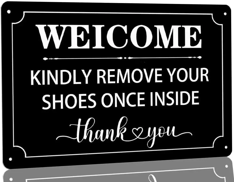Жестяной знак для входной двери Добро пожаловать пожалуйста снимите обувь один