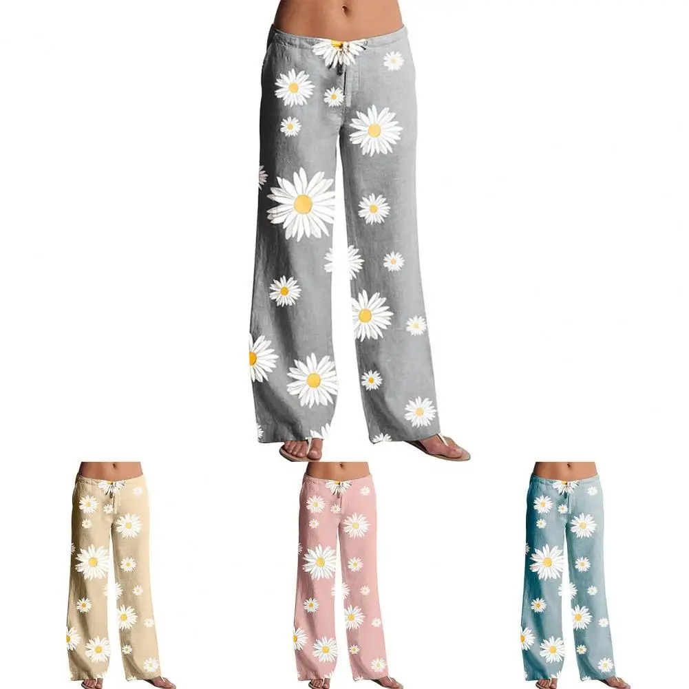 

Casual Slacks All Match Streetwear Marguerite Print Wide Leg Loose Pants Slacks Trousers Women Pants