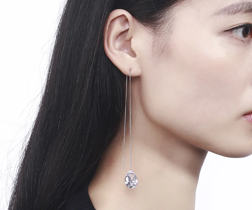 Серьги-подвески Elva Dong капельки циркония белые и золотые