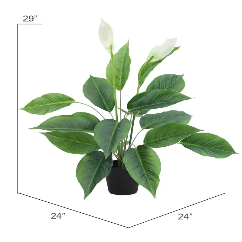 

Gorgeous 28" Artificial Green Silk Peace Lily Plant in a Glossy Black Planter Pot, Perfect Décor For Home and Office.