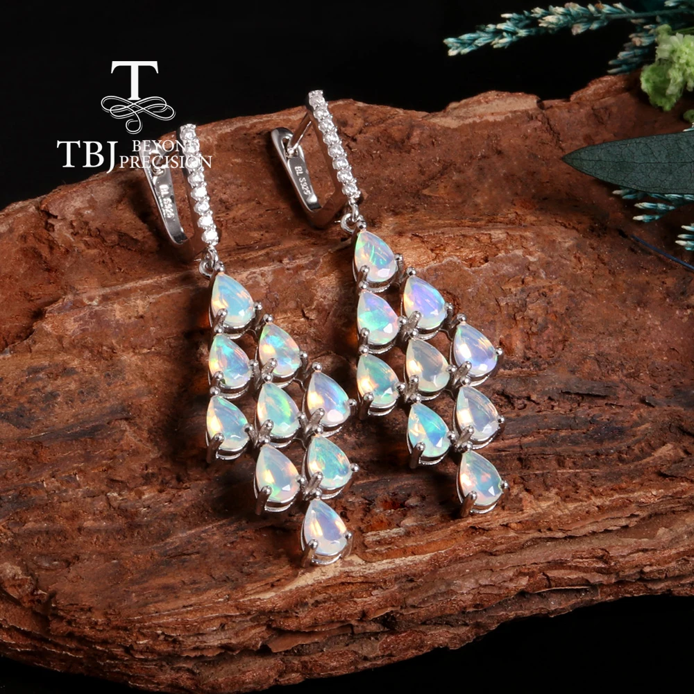 Женские длинные серьги из серебра 925 пробы с натуральным опалом