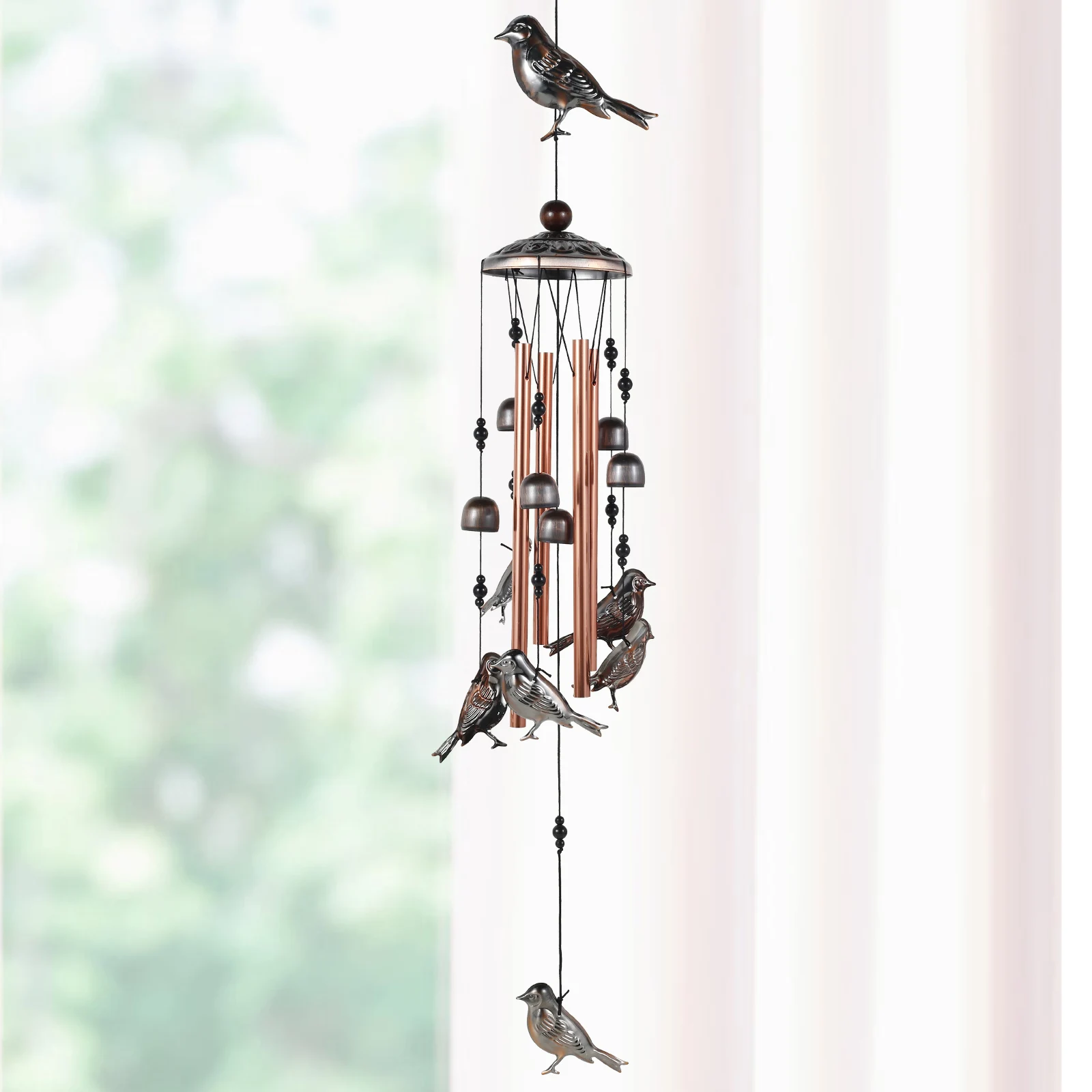 

Bird Wind Chimes Metal Tube Wind Chime Memorial Hummingbird Hanging Windchime with S Hook 6 Bell and 4 Aluminum Tubes Creative