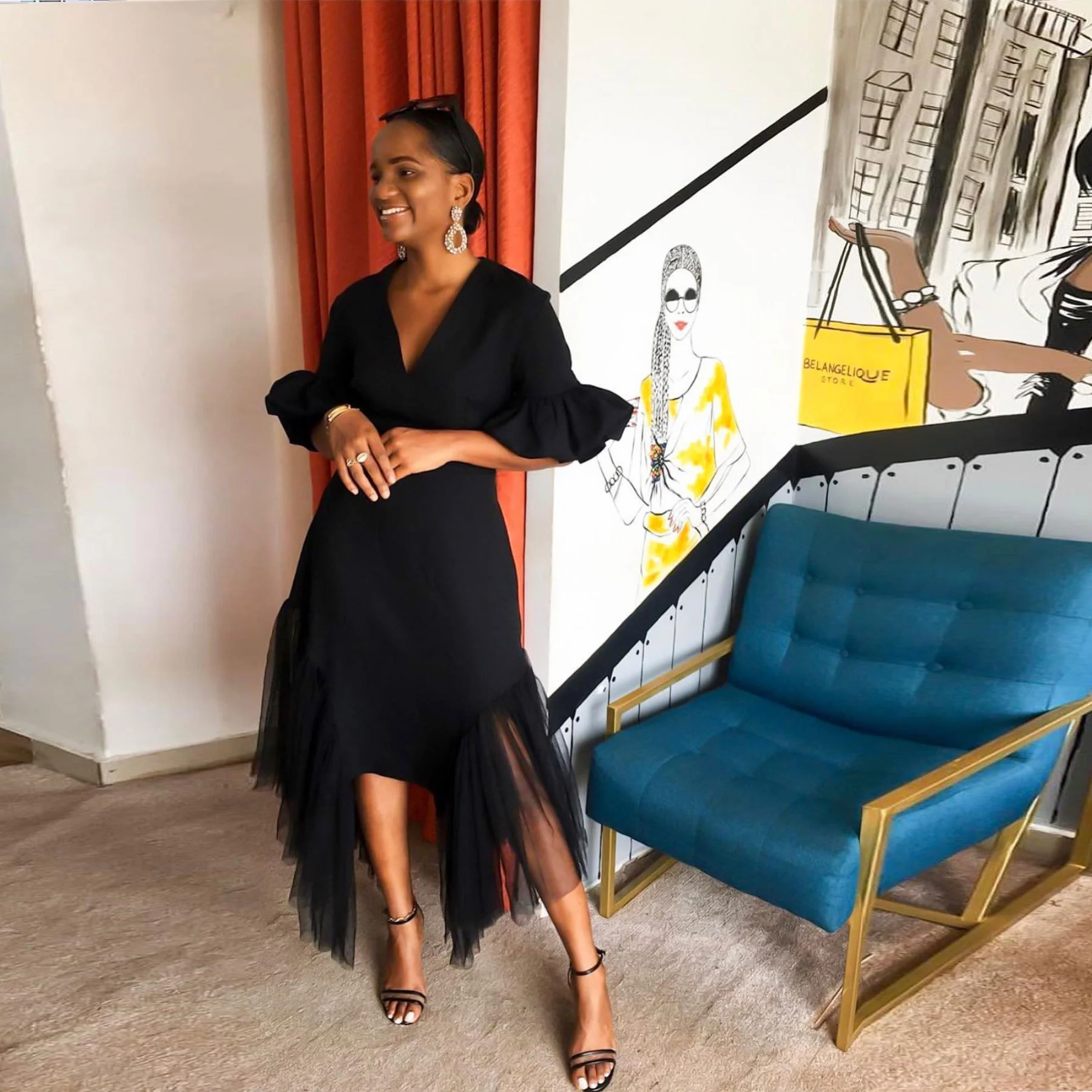 

Women's Dress2023 New Fashion Solid Color Mesh Splice Dress V-neck Half Sleeve Black and white Elegant Female Long Dress