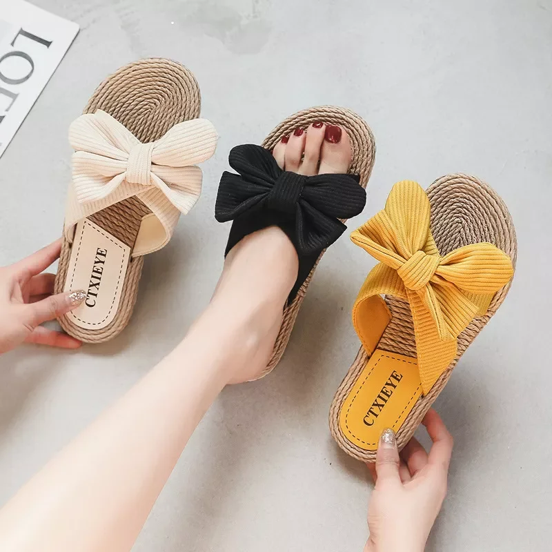 

NEW IN thick bottom bowknot cool slippers vacation seaside beach shoes non-skid fashion a word procrastinates tide