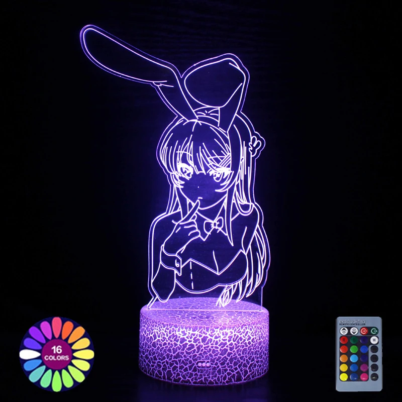 

3D Illusion Led Night Lights Anime Light Lamp Multicolor Changing Lampara Bunny Girl Sakurajima Mai Kawaii Room Decor Kids Gift
