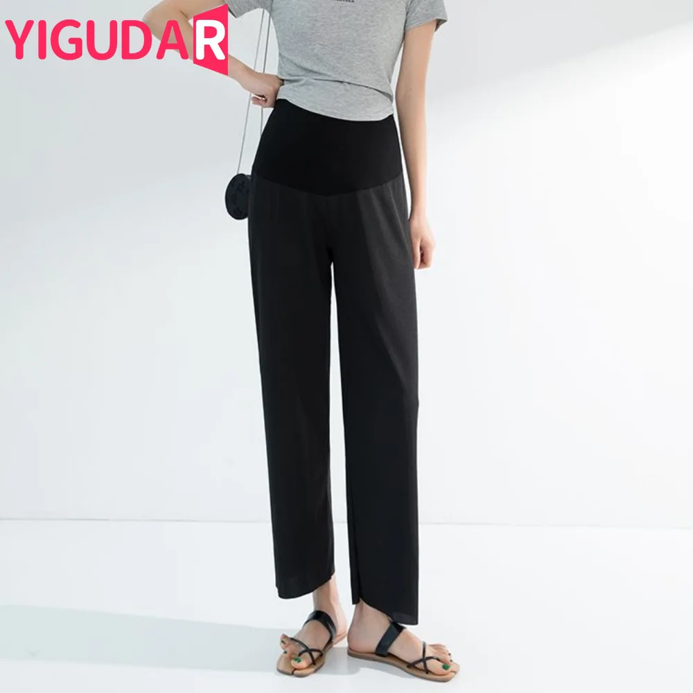 2023 Autumn Casual Cotton Maternity Straight Long Pants Wide Leg Loose Belly Clothes for Pregnant Women Pregnancy Trousers