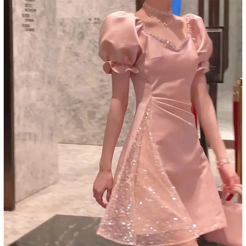 Женское облегающее мини-платье с коротким рукавом элегантное Сетчатое платье