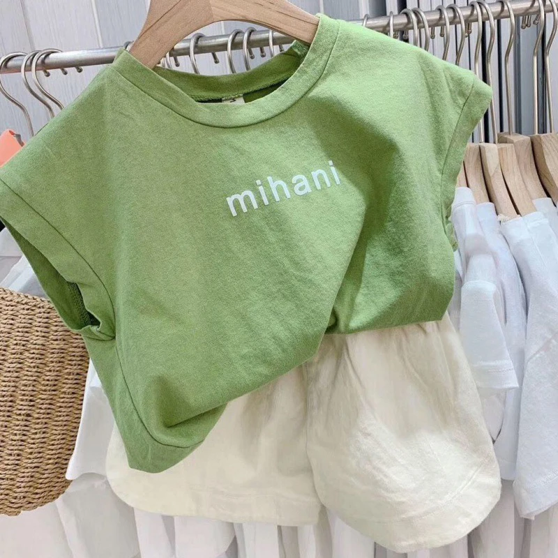 

Boys' set cotton children's baby printed letters loose T-Shirt Top Shorts 2022 summer girls' casual two-piece set