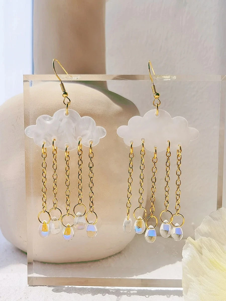 

Acrylic Rain Cloud Earrings,White Crystal Teardrop Tassel Dangle Earrings,Gold Water Drop Earrings,Cute Sky Cloud WeatherJewelry