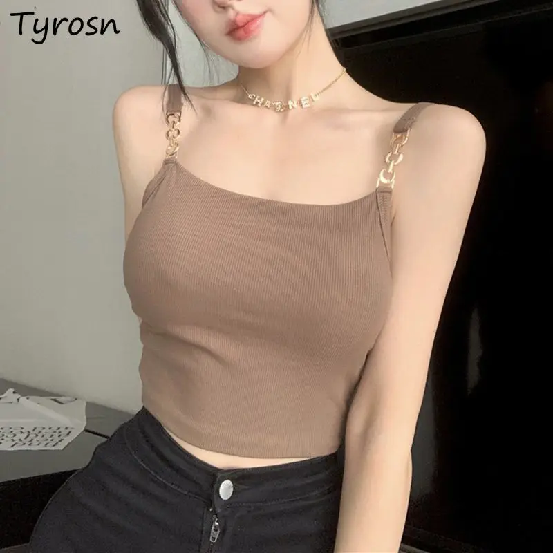 

Camisole Women Hotsweet Simple Solid Design Leisure Slim Tender All-match Fashion Crop Tops Daily Inside Basic Korean Style Cozy