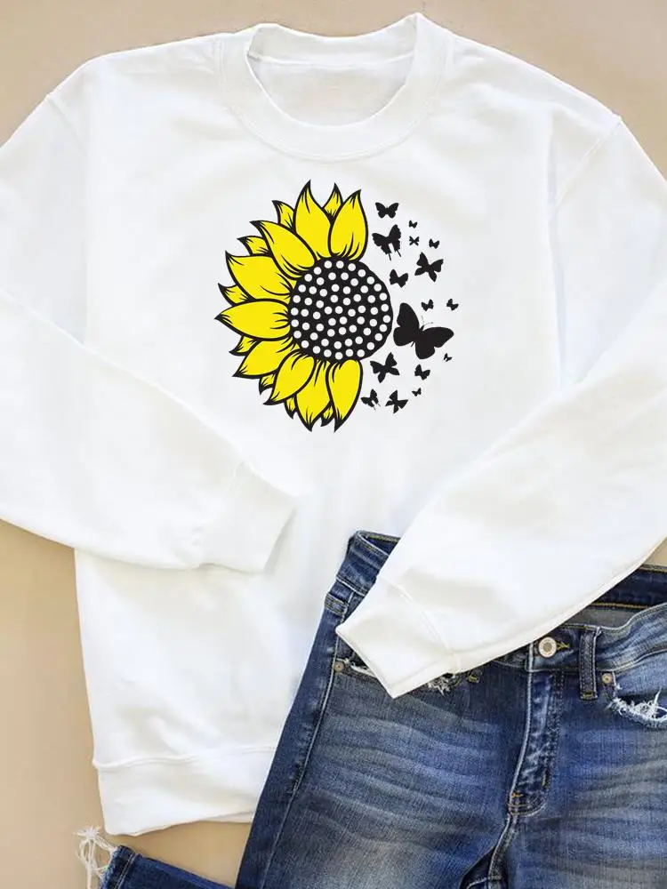 

Autumn Spring Clothes Casual Print Fashion Clothing Women Wear Butterfly Flower Trend 90s Pullovers Graphic Sweatshirts