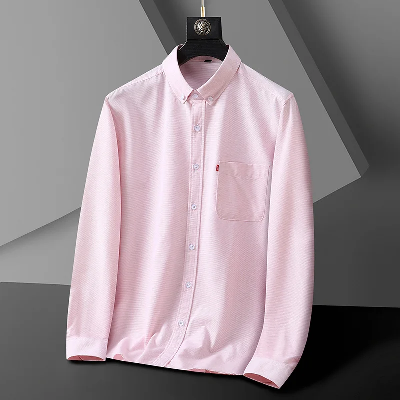 

Autumn Long Sleeve Casual Loose Oxford Shirt for Attend a Wedding Slim Fit Solid Business Work Shirts for Men Plus Size