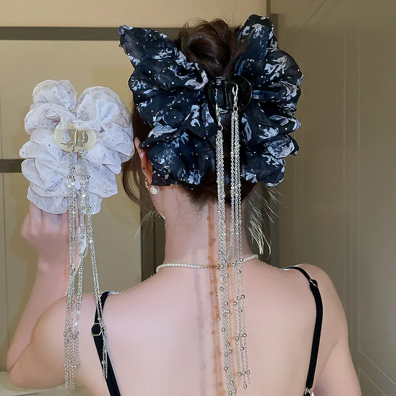 

Инкрустированный женский зажим для волос с бахромой в виде металлической сетки, модные Когти для волос в Корейском стиле, высококачественный универсальный аксессуар для волос