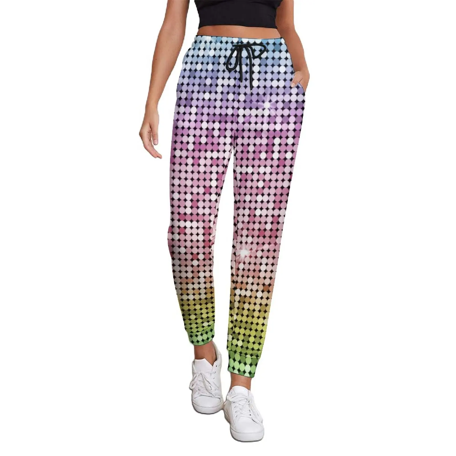 

Sparkly Print Jogger Pants Female Shiny Ball Rainbow Street Wear Sweatpants Autumn Casual Printed Trousers Plus Size 3XL