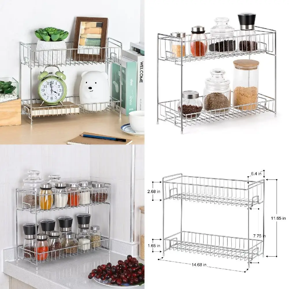 

Durable Silver Metal Spice Storage Rack Practical Kitchen Countertop Organize
