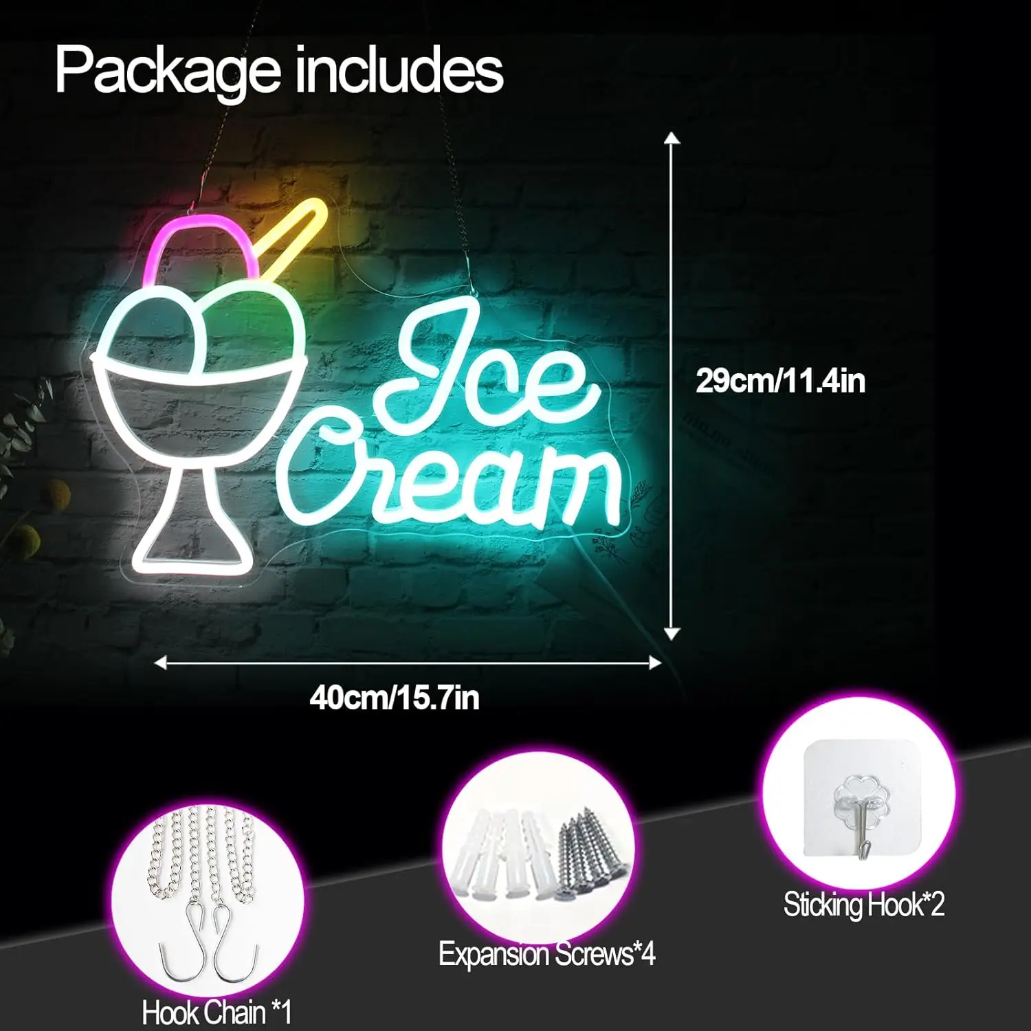 Неоновая Вывеска Для Декора Стен С Мороженым Красочная Фотография Вечеринка По