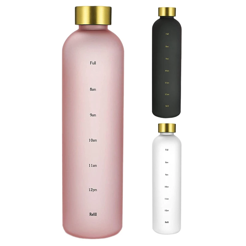 

Plastic Space Cup Large-Capacity Transparent Frosted Water Cup Copper Lid Water Bottle with Time Marker 1000ML