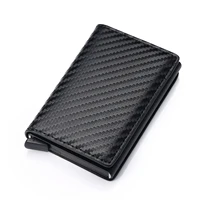 carbon fiber rfid blocking men credit card holder leather bank card wallet case cardholder automatic protection purse for women