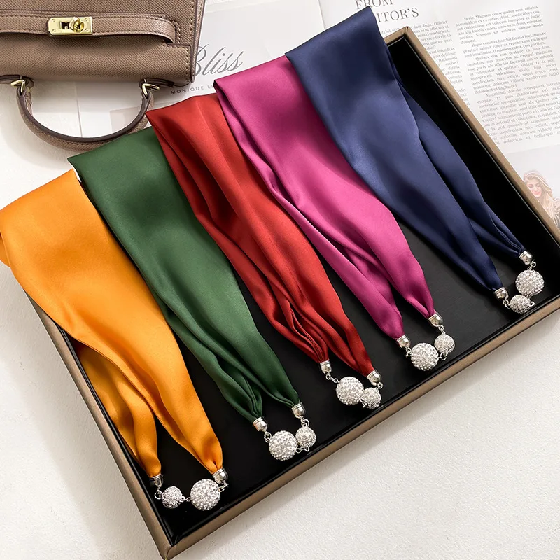 

Summer Luxury Brand Design Scarves Solid Silk Scarf Diamond Necklace Knot Small Silk Scarf Women Fashion Astronomical Headband