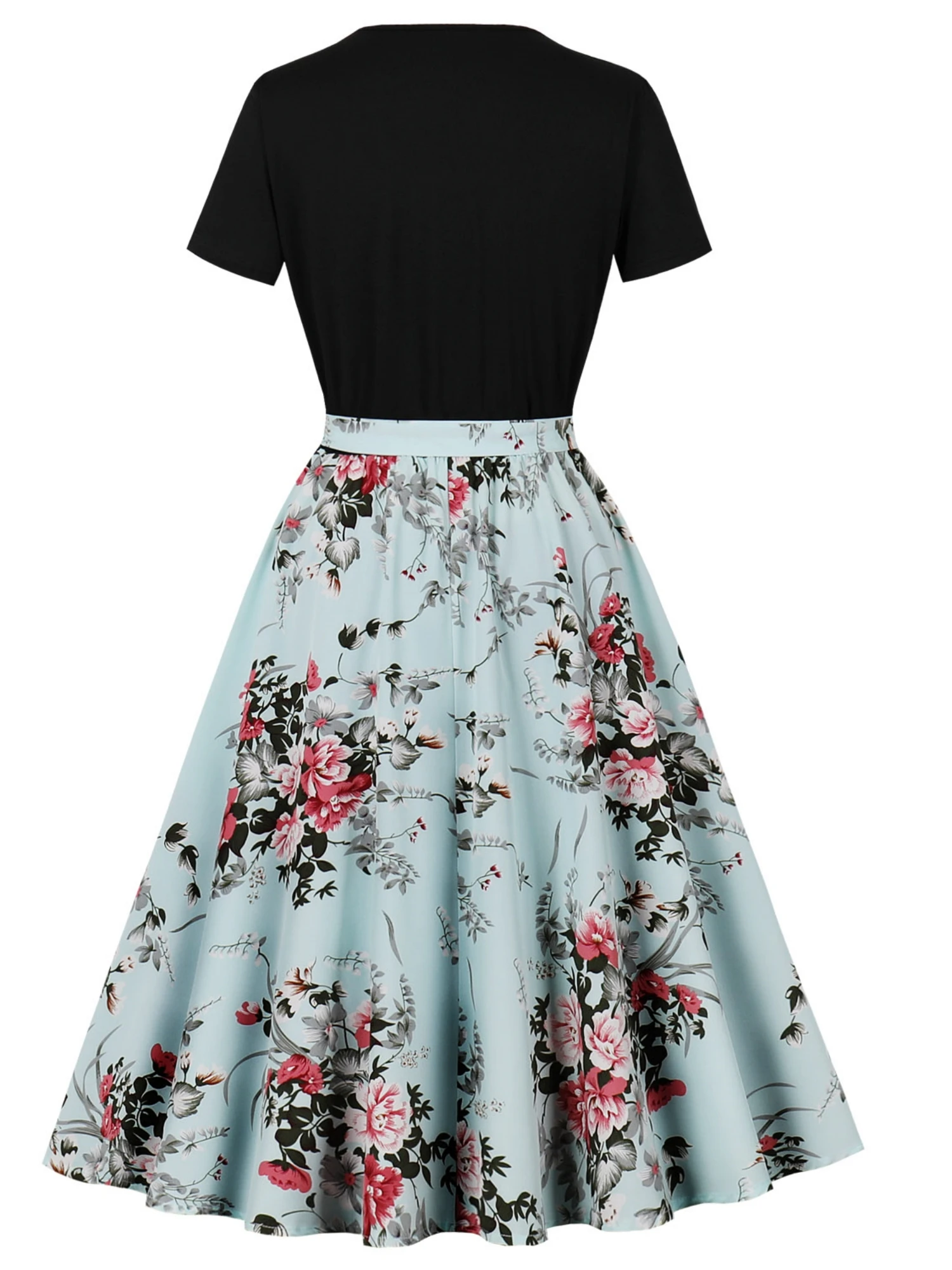 Элегантный пуловер с цветочным принтом круглым вырезом коротким рукавом талией