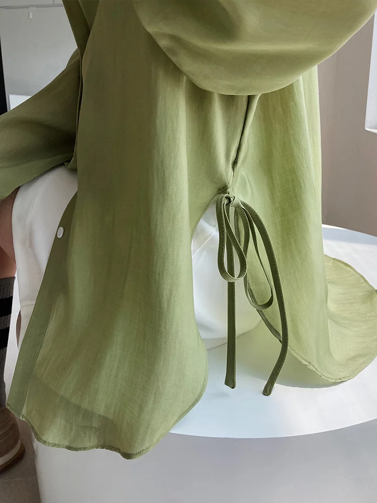 Женская однобортная рубашка на завязках повседневный однотонный топ с лацканами