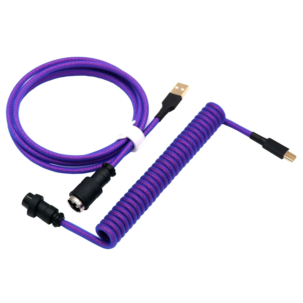 Custom Make Mechanical Keyboard USB to USB C Type C Coiled Cable With GX16 Aviator