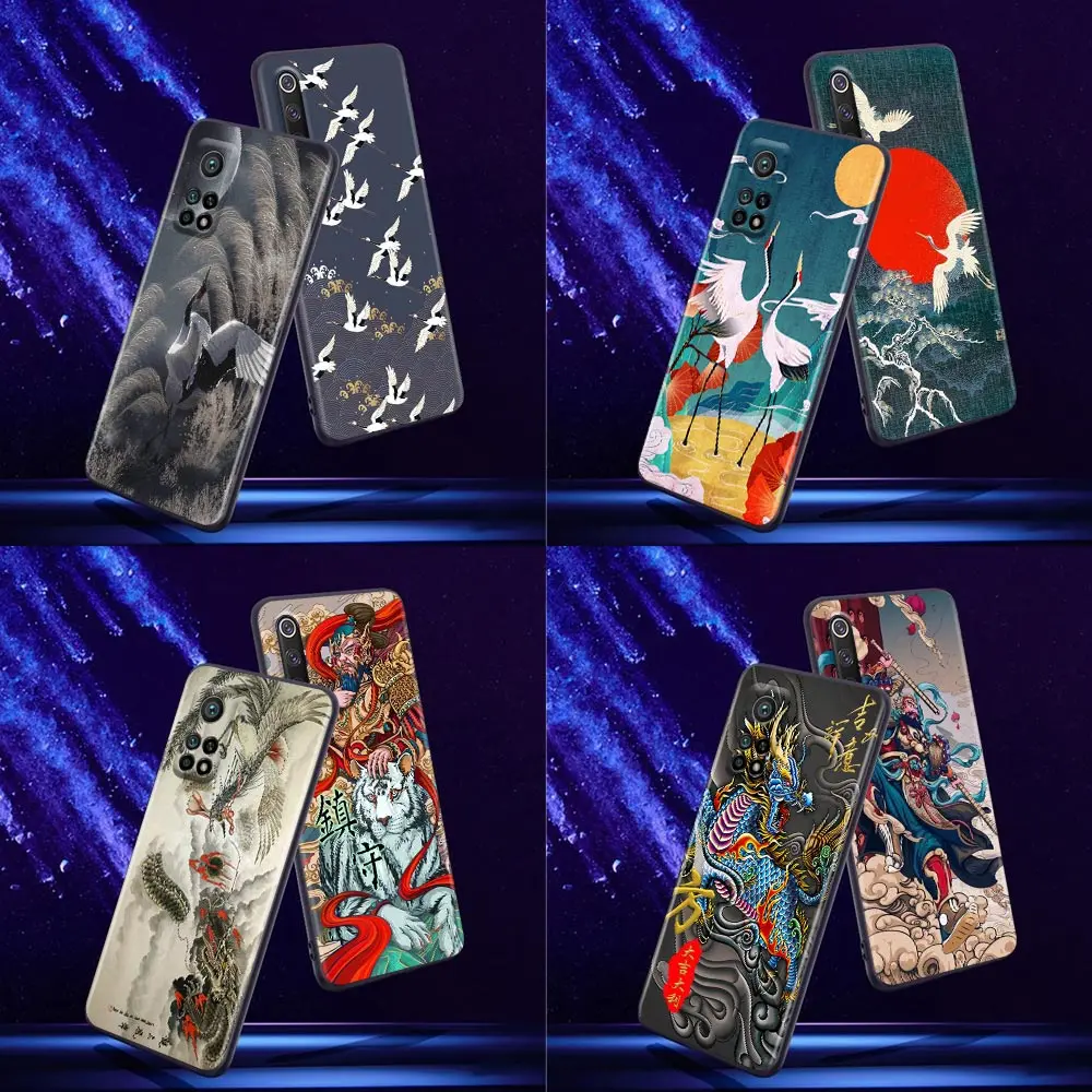 

Phone Case for Xiaomi Mi 9 9T SE Case 10T 10S MiA2 Lite CC9 Pro Note 10 Pro 5G Soft Silicone Chinese Art Crane