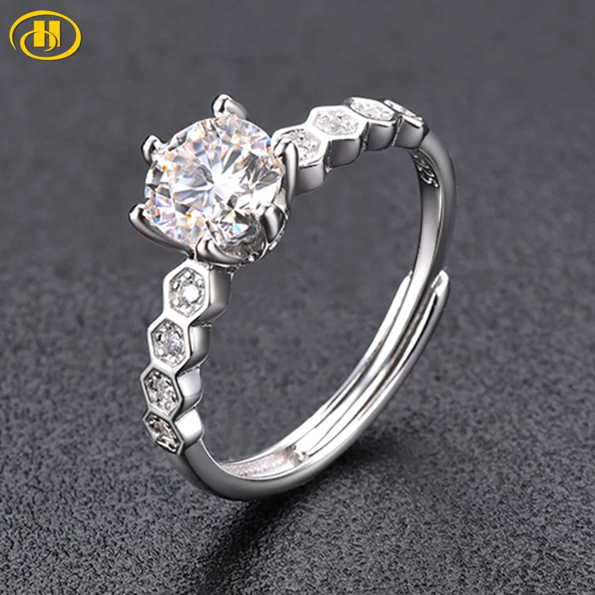 

Hutang 100% 925 Silver Ring 1 Carat White Moissanite Rings Resizable Style Nine Stars Fine Jewelry for Women's Birthday Gift