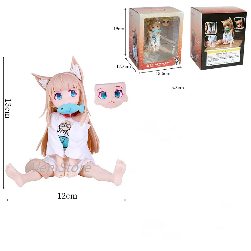 

13cm GOLDEN HEAD My Cat Is A Kawaii Girl Anime Figure Hobby Sakura Soybean Flour Sit And Eat Fish Collectible PVC Model Doll Toy
