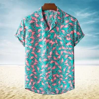 2022 summer mens flamingo print hawaiian hawaiian shirt summer beach party short sleeve festive clothing