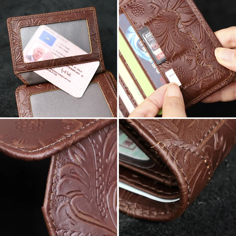 Винтажный Мужской кошелек из натуральной кожи с RFID-защитой и слотом для SD-карты