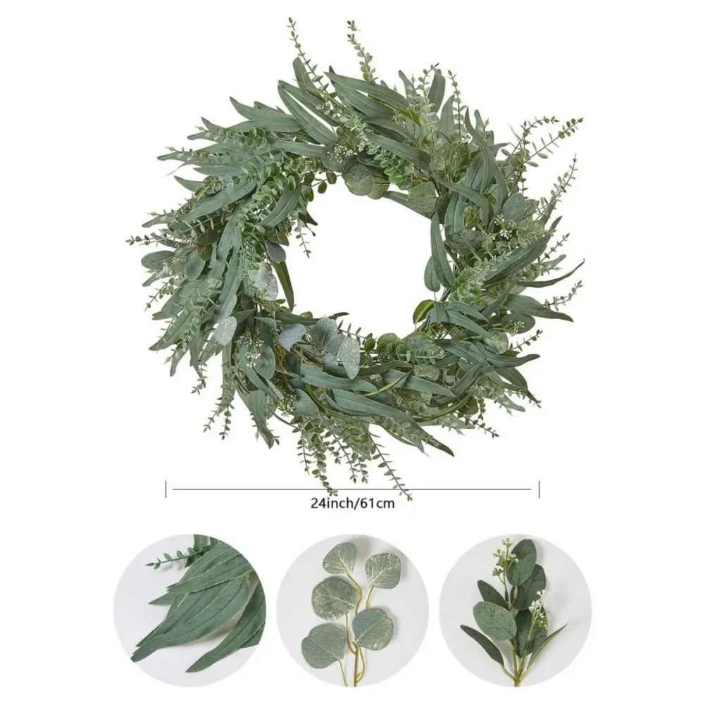 60 см искусственный эвкалиптовый венок для декора входной двери дома поддельный