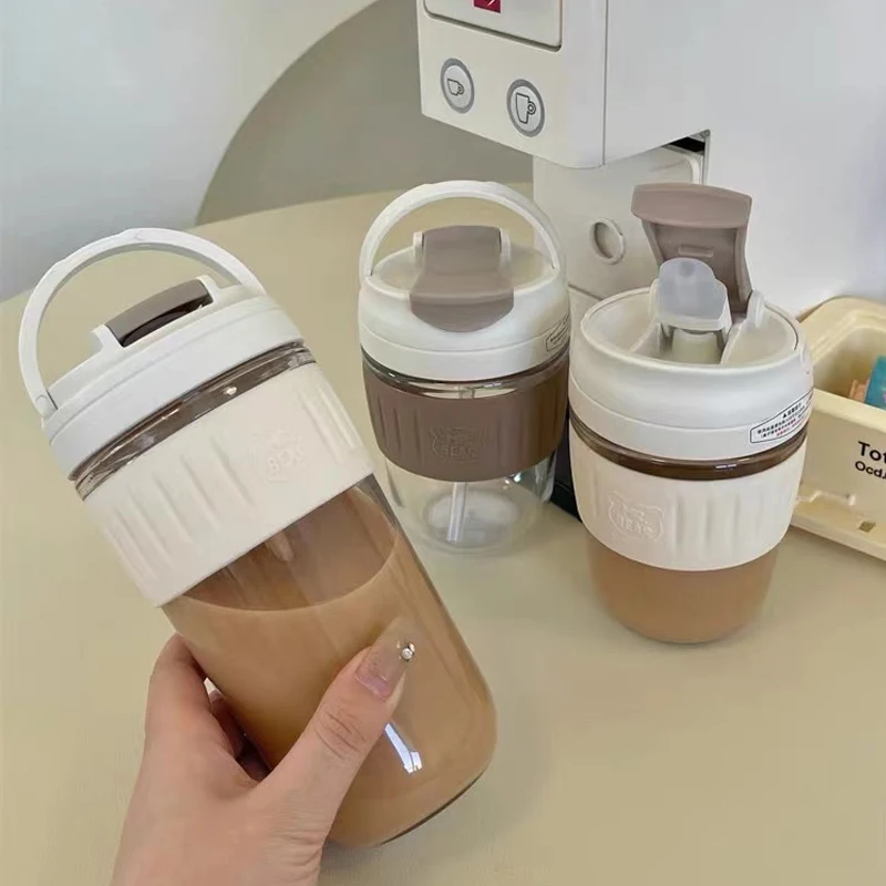 

Simple High-Value Milk White Coffee Color Large-Capacity Portable Portable Anti-Scalding Straw Cup Sports Kettle Tons Of Cups