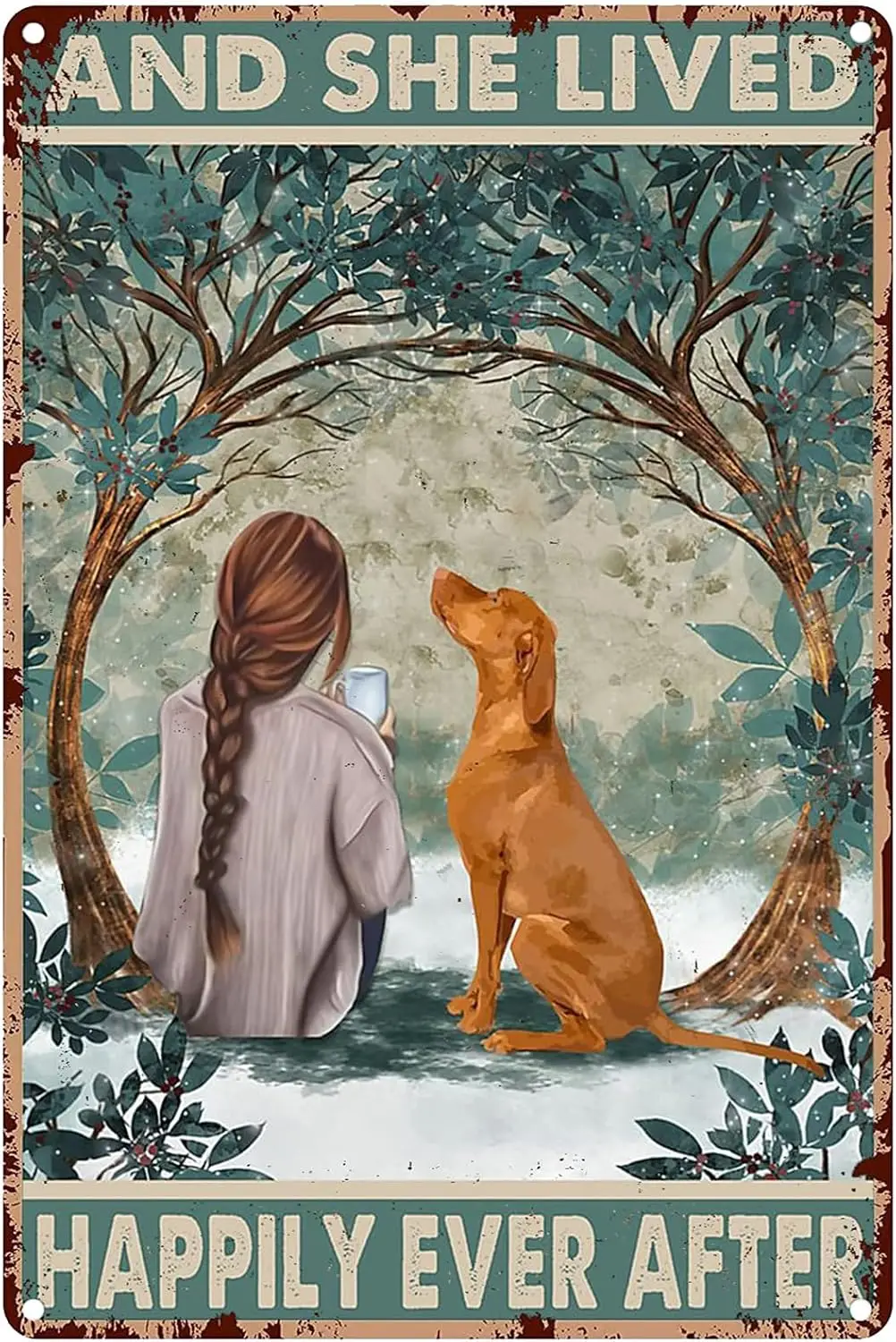 Snowsun Metl Sgn nd She Lve Hpply Ever fter Grl Vzsls Dog Funny Retro Vntge lumnum for Home grden Coffee Wll Decor 8x12 n