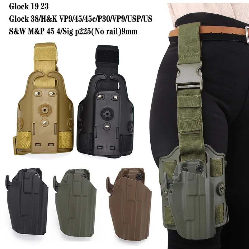 Tactical Gun Holster for Glock 19 23 38 USP Compact H&K VP9/45 S&W M&P 45 Sig P225 9mm QLS 19 22 Leg Pistol Case Thigh Platform